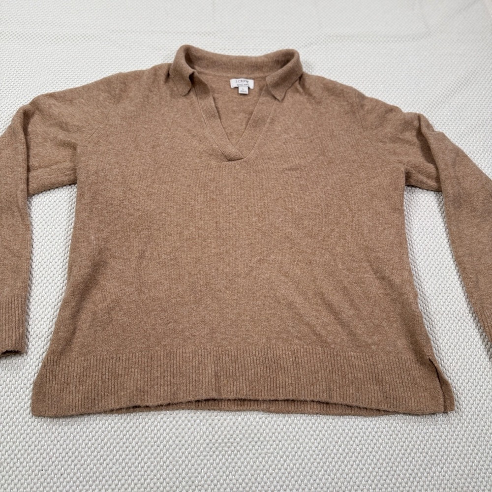 J.Crew Extra-Soft Women's Large Brown Shawl Collar V-Neck Pullover Sweater